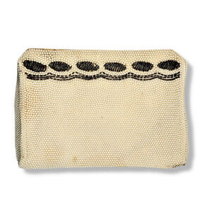 Vintage, Bag by Debbie,  Black‎ White Beaded, Zipper Closure Clutch Handbag